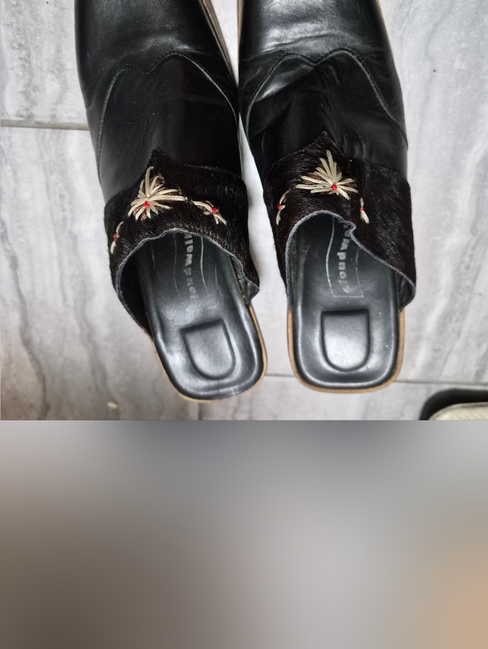 Cloudwalkers Planet Black Leather Mules Western Wooden-Heel Slip-On SZ 9M - Picture 4 of 16